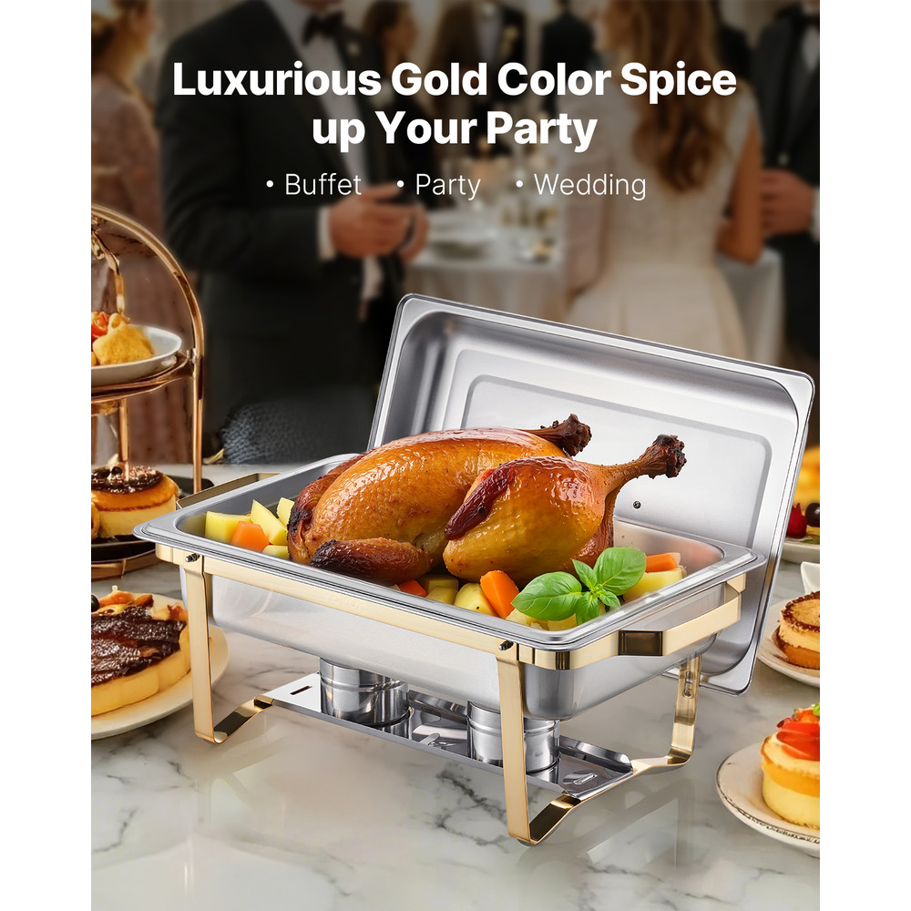 SucceBuy Chafing Dish Buffet Set, Stainless Steel Chafer with 2 Full, 4 Half Size Pans, Professional Catering Warmer