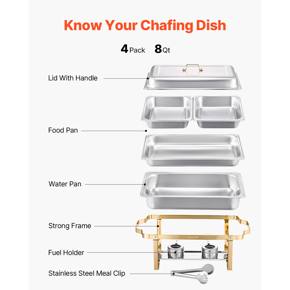SucceBuy Chafing Dish Buffet Set, Stainless Steel Chafer with 2 Full, 4 Half Size Pans, Professional Catering Warmer