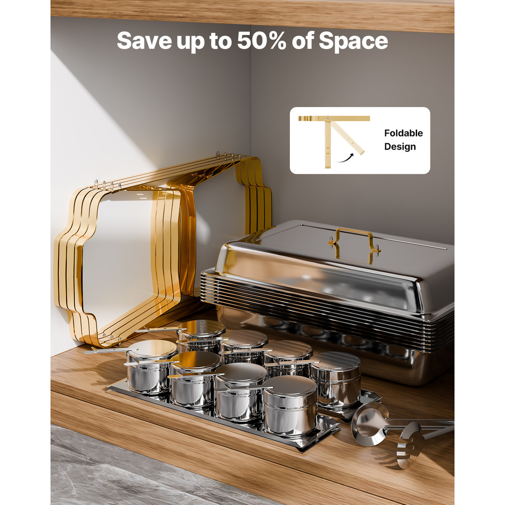 SucceBuy Chafing Dish Buffet Set, Stainless Steel Chafer with 2 Full, 4 Half Size Pans, Professional Catering Warmer