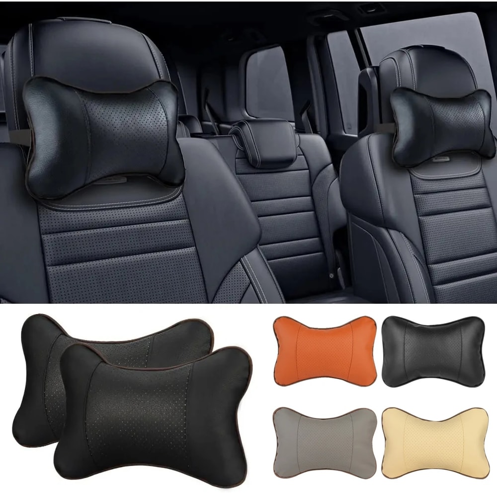 Universal Car Neck Pillow with Both Side Support, PU Leather Headrest for Head, Neck Pain Relief, 1pcs Pack Filled Fiber
