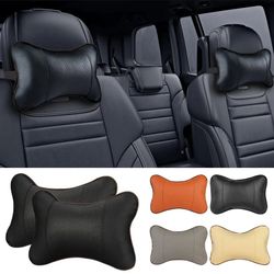 universal car neck pillow with both side support, pu leather headrest for head, neck pain relief, 1pcs pack filled fiber