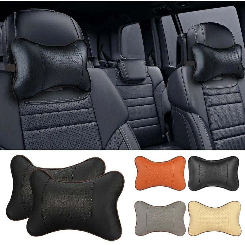 Universal Car Neck Pillow with Both Side Support, PU Leather Headrest for Head, Neck Pain Relief, 1pcs Pack Filled Fiber