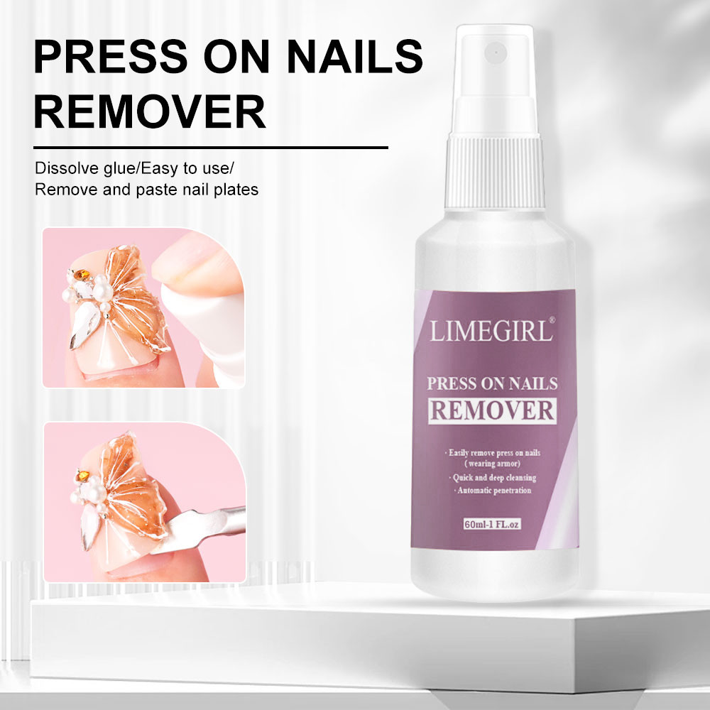 LIMEGIRL Nail Glue Remover for Press On, 60ML Non Acetone Nail Polish Remover, Easy Debonder for Press On Nails
