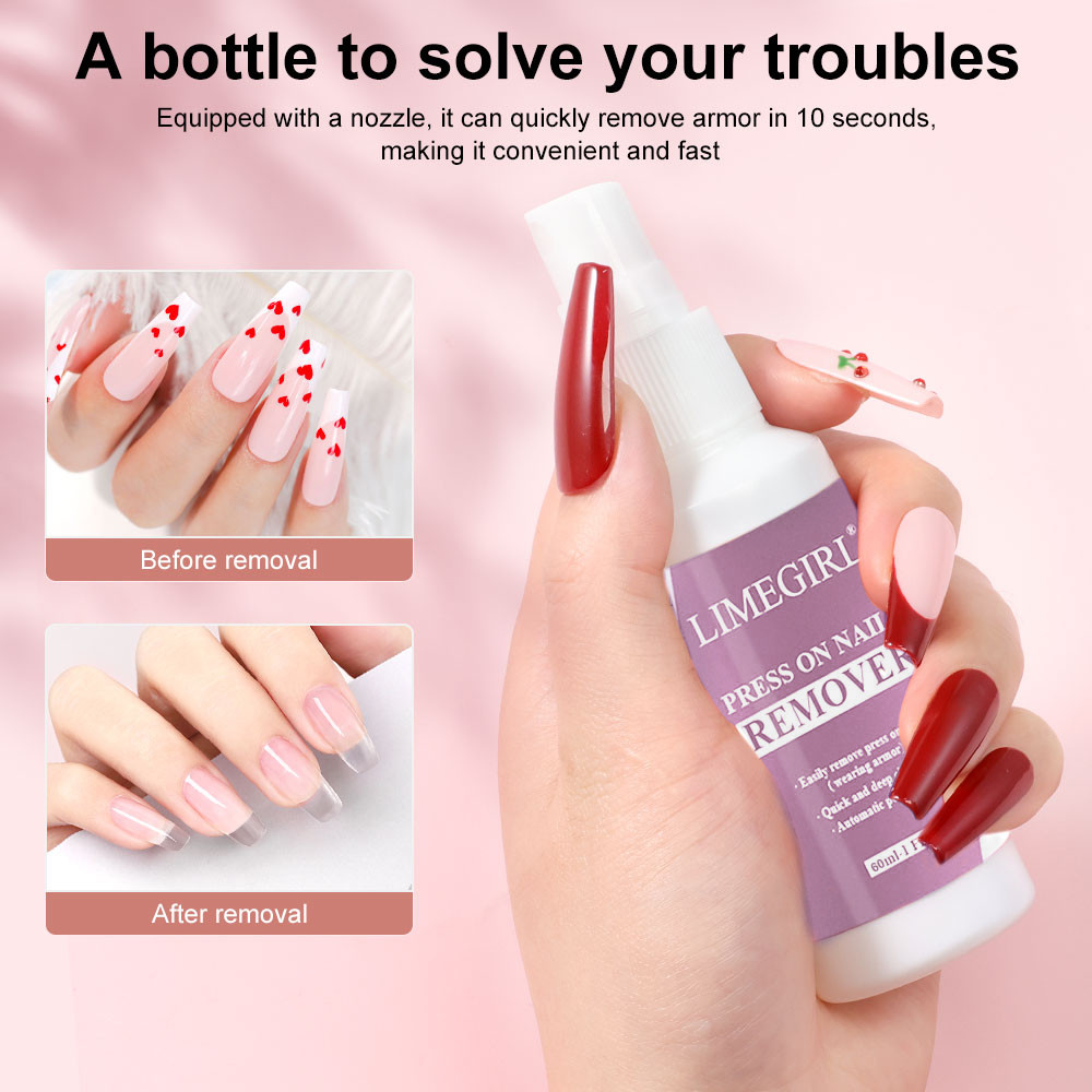 LIMEGIRL Nail Glue Remover for Press On, 60ML Non Acetone Nail Polish Remover, Easy Debonder for Press On Nails