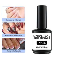 15ml 2 pack glue remover cleaner liquid for false nails uv gel polish sticker and decorations easy remover, nail tools