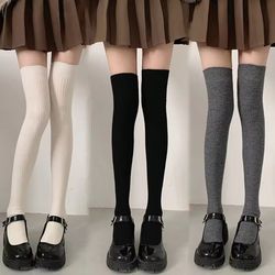 autumn winter womens stockings, lolita long tight socks in black & white, vertical stripes cotton over knee thigh socks