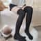 Autumn Winter Womens Stockings, Lolita Long Tight Socks in Black & White, Vertical Stripes Cotton Over Knee Thigh Socks