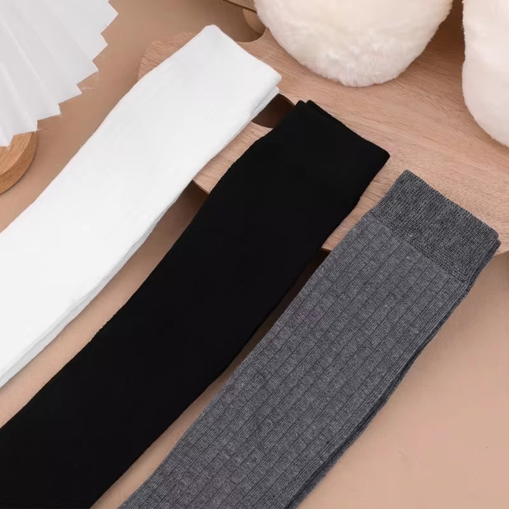 Autumn Winter Womens Stockings, Lolita Long Tight Socks in Black & White, Vertical Stripes Cotton Over Knee Thigh Socks