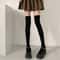 Autumn Winter Womens Stockings, Lolita Long Tight Socks in Black & White, Vertical Stripes Cotton Over Knee Thigh Socks