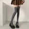 Autumn Winter Womens Stockings, Lolita Long Tight Socks in Black & White, Vertical Stripes Cotton Over Knee Thigh Socks