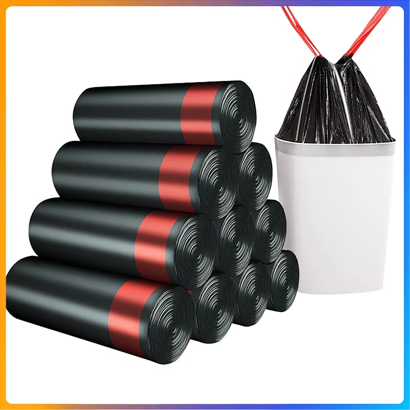 Household Kitchen Roll Drawstring Garbage Bag Thickened Automatic Closing Portable Plastic Bag No Dirty Hands Trash