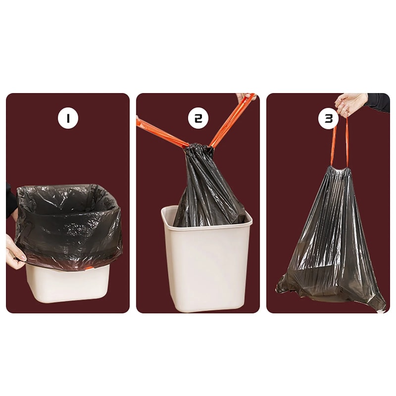 Household Kitchen Roll Drawstring Garbage Bag Thickened Automatic Closing Portable Plastic Bag No Dirty Hands Trash
