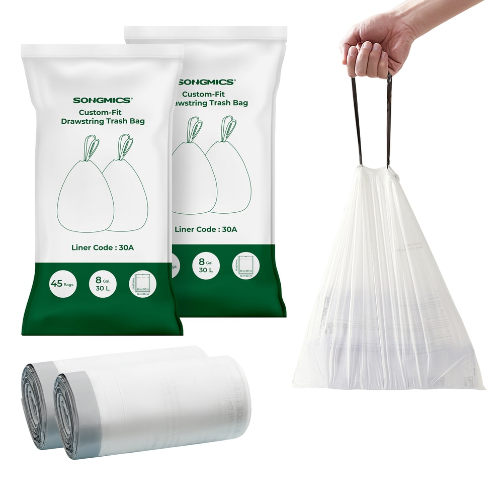 SONGMICS Trash Bags for Trash Cans, Drawstring Kitchen Garbage Bags, Pre-Separated, Liner Code