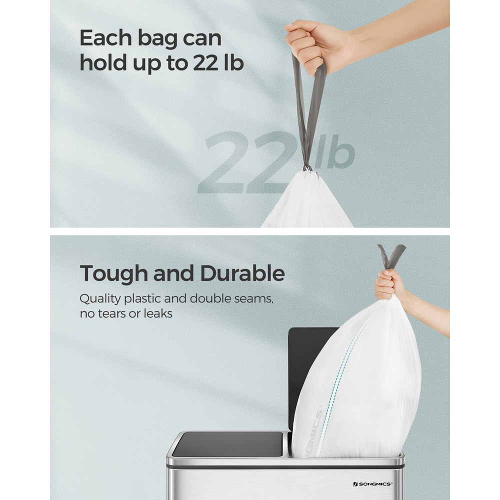 SONGMICS Trash Bags for Trash Cans, Drawstring Kitchen Garbage Bags, Pre-Separated, Liner Code