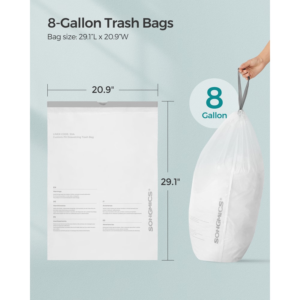 SONGMICS Trash Bags for Trash Cans, Drawstring Kitchen Garbage Bags, Pre-Separated, Liner Code