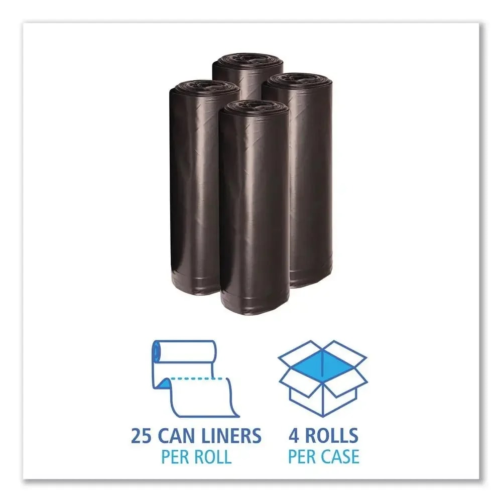 Commercial Black Trash Bags Heavy-Duty Coreless Roll, Bulk Pack for Office, Janitorial & Outdoor Cleanup