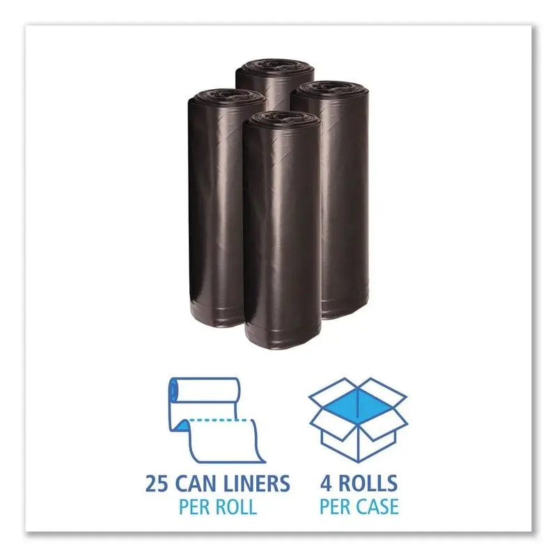 Commercial Black Trash Bags Heavy-Duty Coreless Roll, Bulk Pack for Office, Janitorial & Outdoor Cleanup