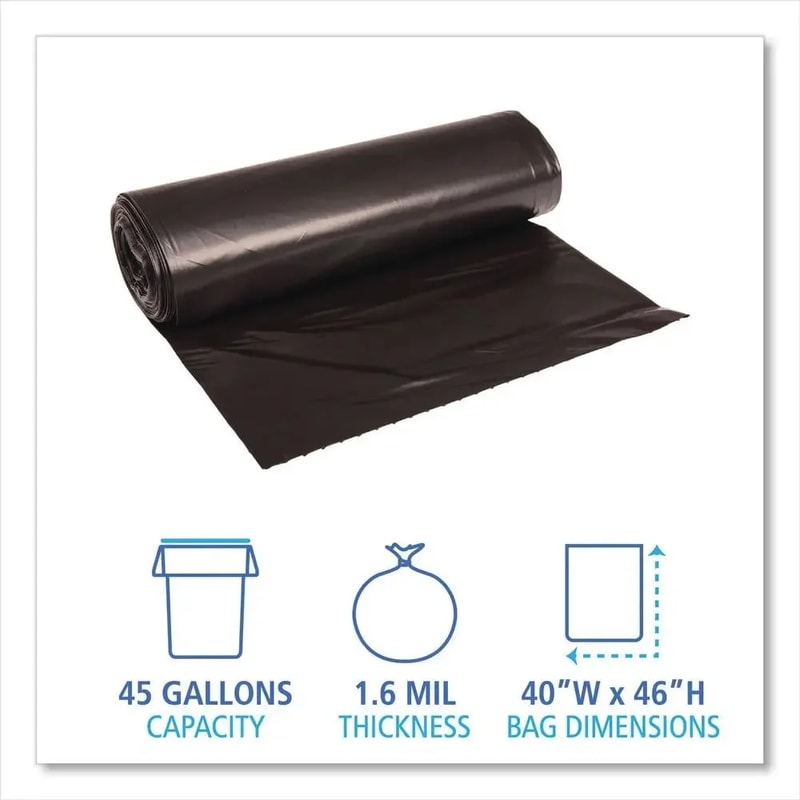 Commercial Black Trash Bags Heavy-Duty Coreless Roll, Bulk Pack for Office, Janitorial & Outdoor Cleanup