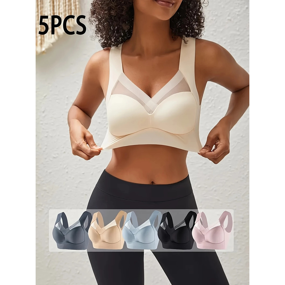 5-Pack Womens Sexy Lace Halter Bras, Full Coverage Anti-Sag Support Tops with Belly-Baring Design, High Elasticity