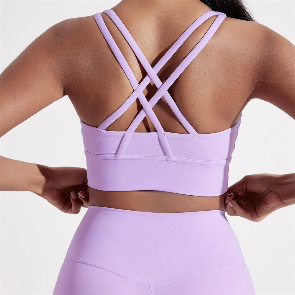 Solid Color Womens Cross Back Fitness Sport Bra, High Strength Tight Top for Comprehensive Training, Gym, Yoga