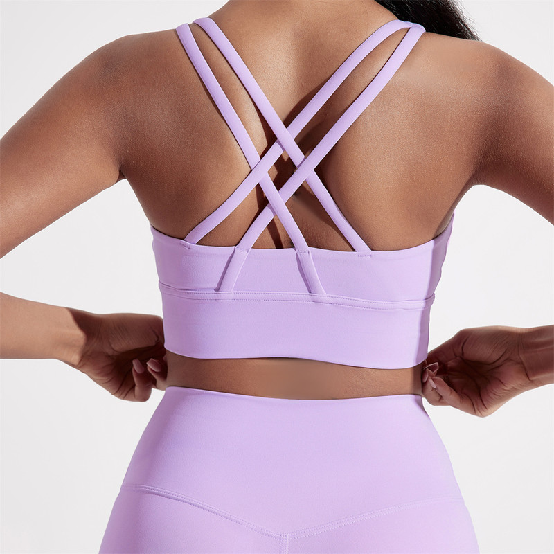 Solid Color Womens Cross Back Fitness Sport Bra, High Strength Tight Top for Comprehensive Training, Gym, Yoga