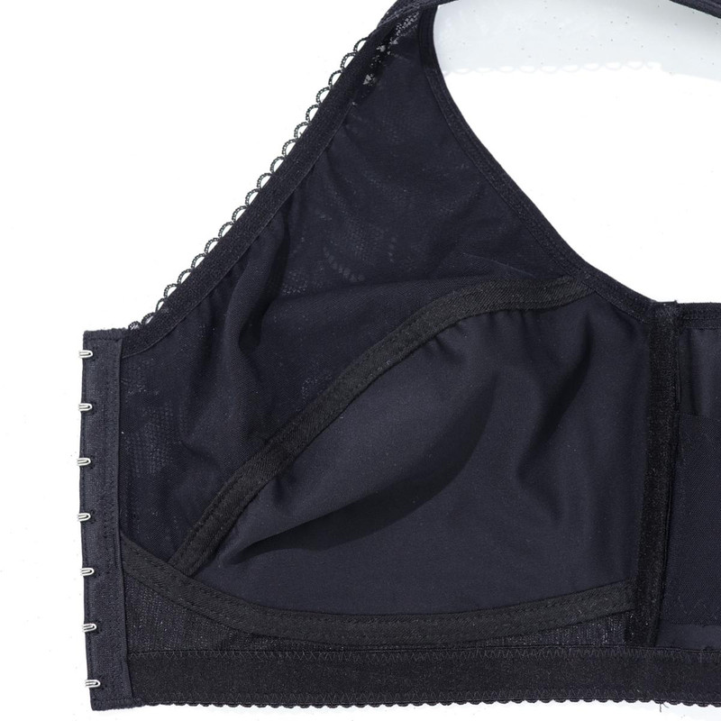 BEAUWEIR 7-Hook Front Closure Bra, Unlined Wire-Free Minimizer Bralette with Floral Design for All-Day Comfort