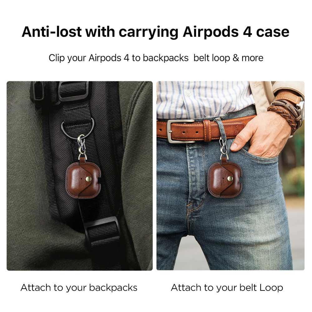 AirPods 4 Genuine Leather Case, Apple Air Pods 4th Generation Earphone Case Cover, Protective Headset Shell
