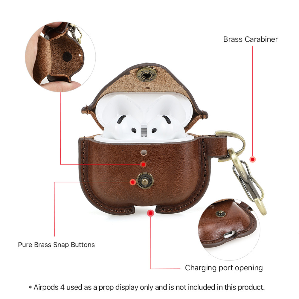 AirPods 4 Genuine Leather Case, Apple Air Pods 4th Generation Earphone Case Cover, Protective Headset Shell