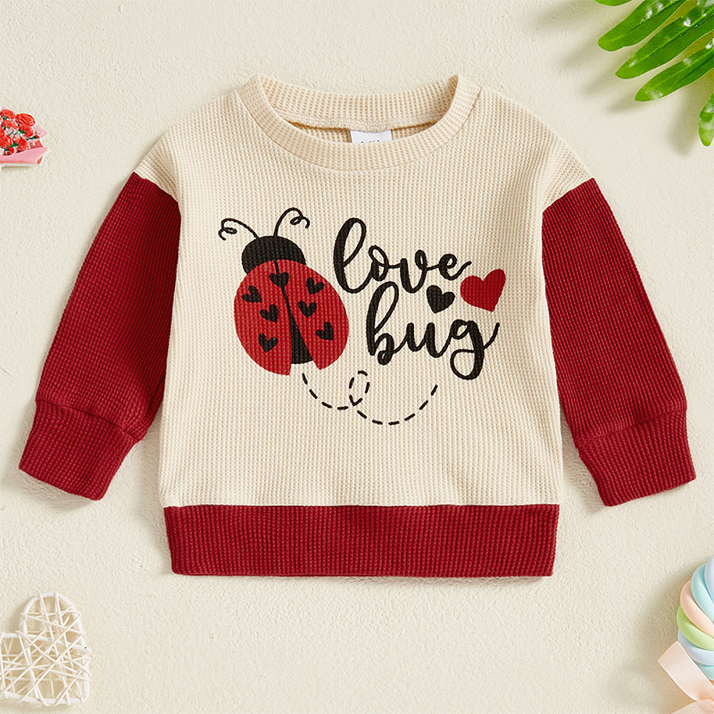 Adorable Infant Ladybug Patterned Sweatshirt, Long Sleeve Round Neck Pullover for Boys & Girls