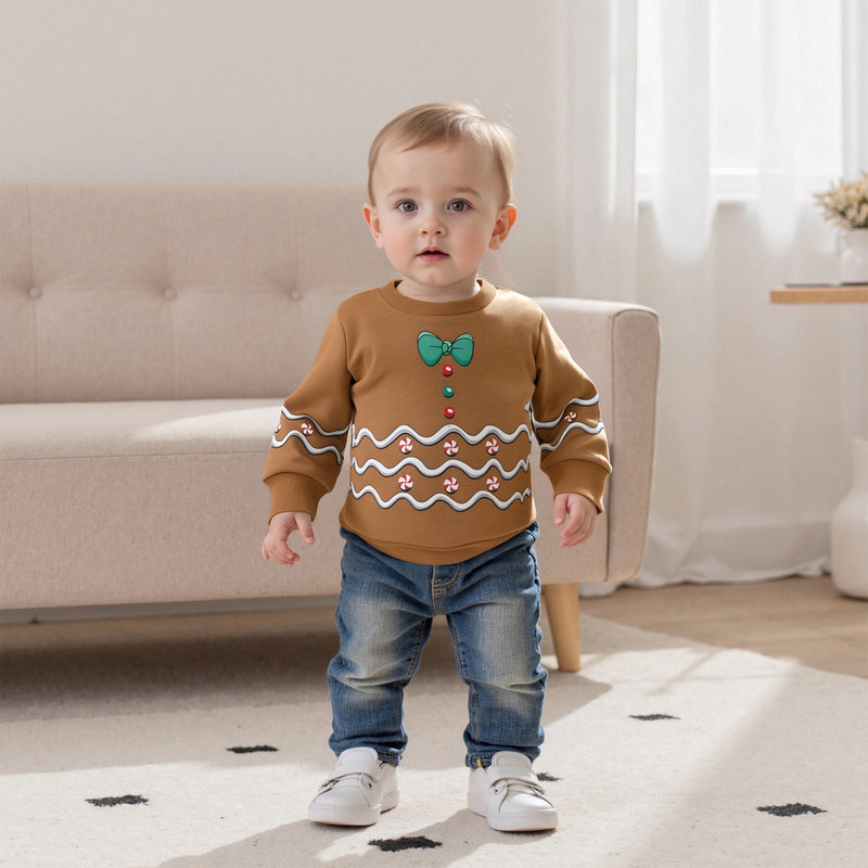 Adorable Christmas Bow Print Sweatshirt, Toddler Autumn Clothes for Baby Girl, Boy, Fall Long Sleeve Pullover Crewneck