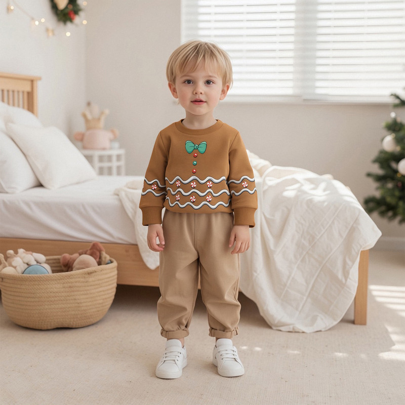 Adorable Christmas Bow Print Sweatshirt, Toddler Autumn Clothes for Baby Girl, Boy, Fall Long Sleeve Pullover Crewneck