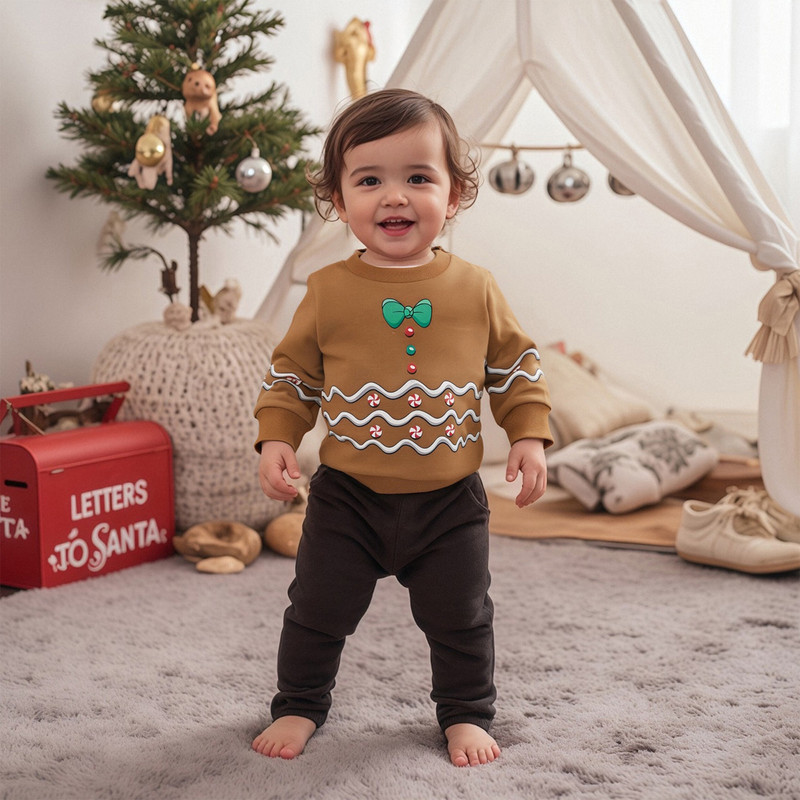 Adorable Christmas Bow Print Sweatshirt, Toddler Autumn Clothes for Baby Girl, Boy, Fall Long Sleeve Pullover Crewneck