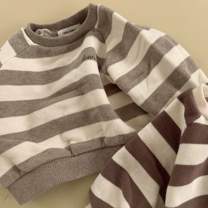 Baby Striped Sweatshirt Winter, New Long Sleeve Fleece Tops for Infant Boy, Girls, Plus Velvet Thick Casual Pullover