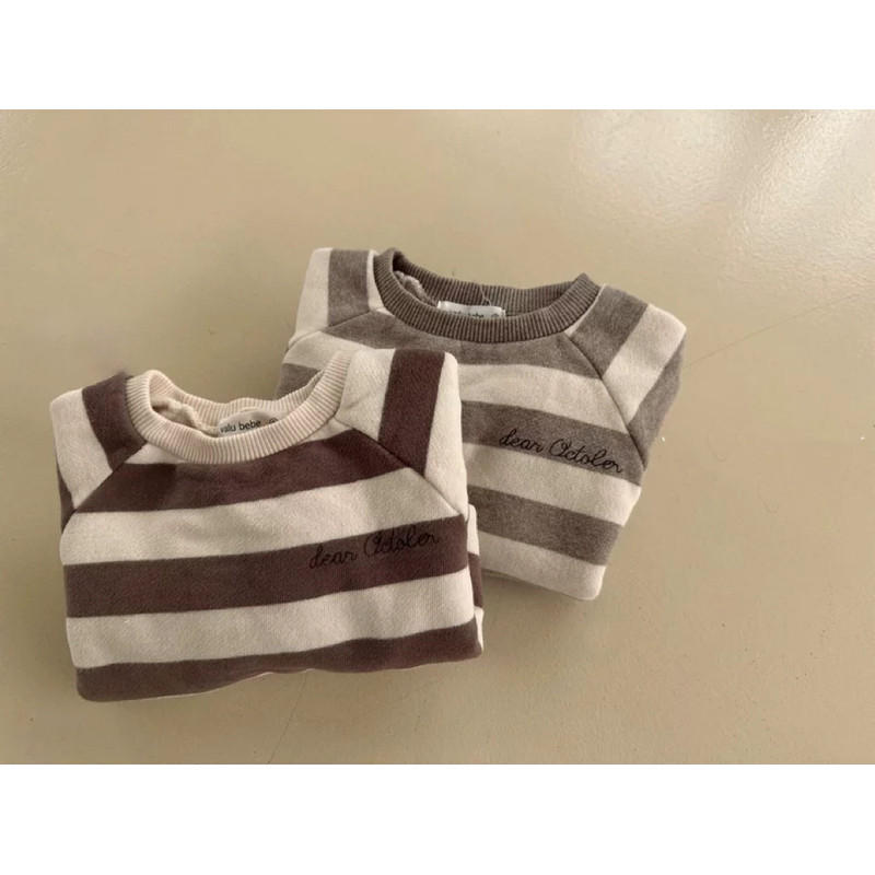 Baby Striped Sweatshirt Winter, New Long Sleeve Fleece Tops for Infant Boy, Girls, Plus Velvet Thick Casual Pullover