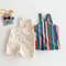 9M-5T Summer Kids Clothes, Colorful Striped Overalls with Raindrop Print, Girls Jumpsuit Outfit