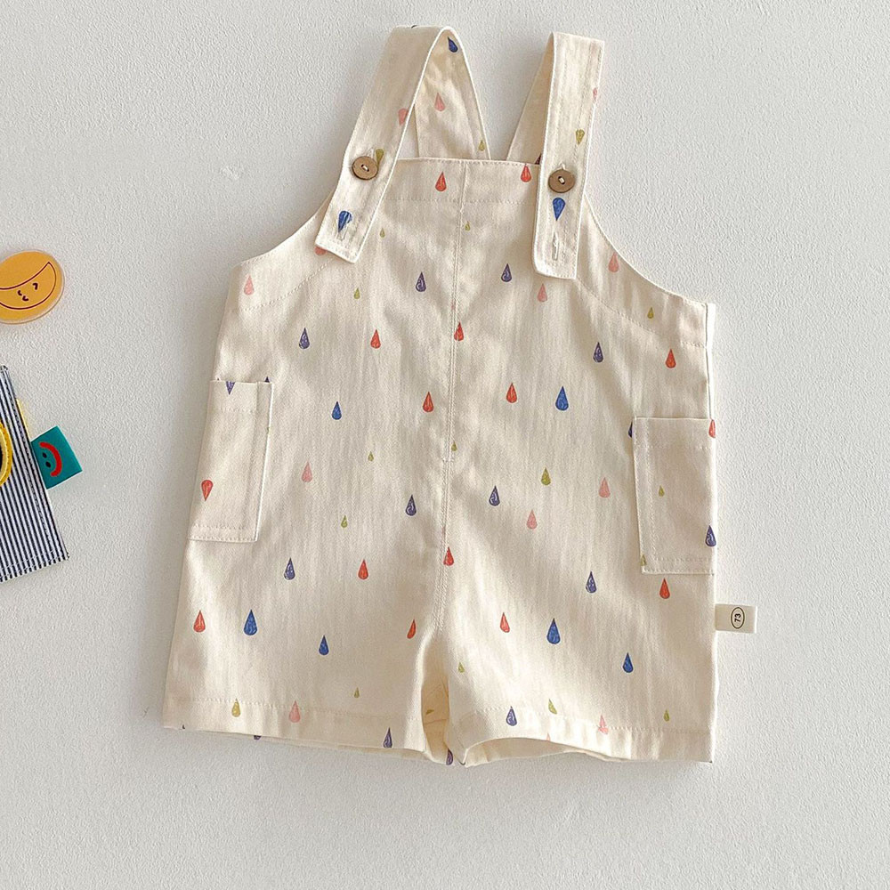 9M-5T Summer Kids Clothes, Colorful Striped Overalls with Raindrop Print, Girls Jumpsuit Outfit