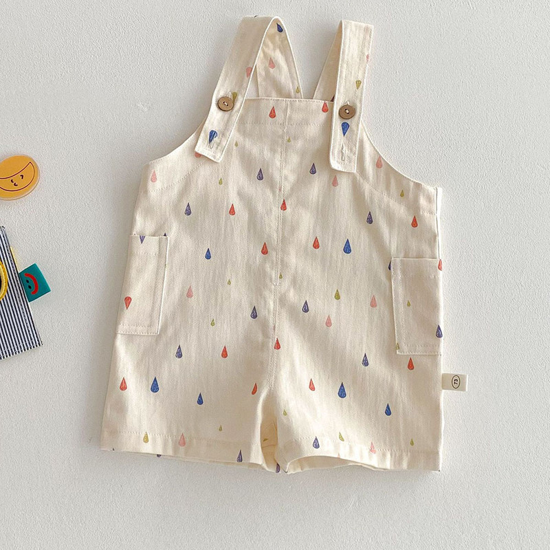 9M-5T Summer Kids Clothes, Colorful Striped Overalls with Raindrop Print, Girls Jumpsuit Outfit