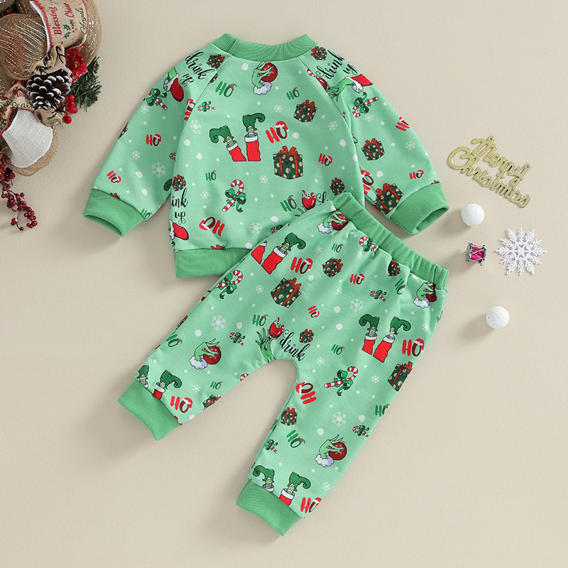 2Pcs Baby Christmas Outfits Set, Long Sleeve Letter Print Sweatshirt & Pants for Toddlers Warm Holiday Gift