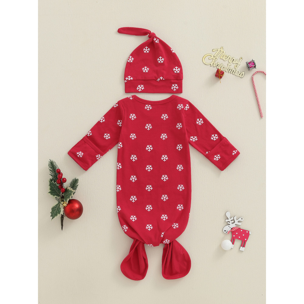 Infant Winter Pajama Set, Reindeer, Snowflake Print Sleepwear with Matching Christmas Hat