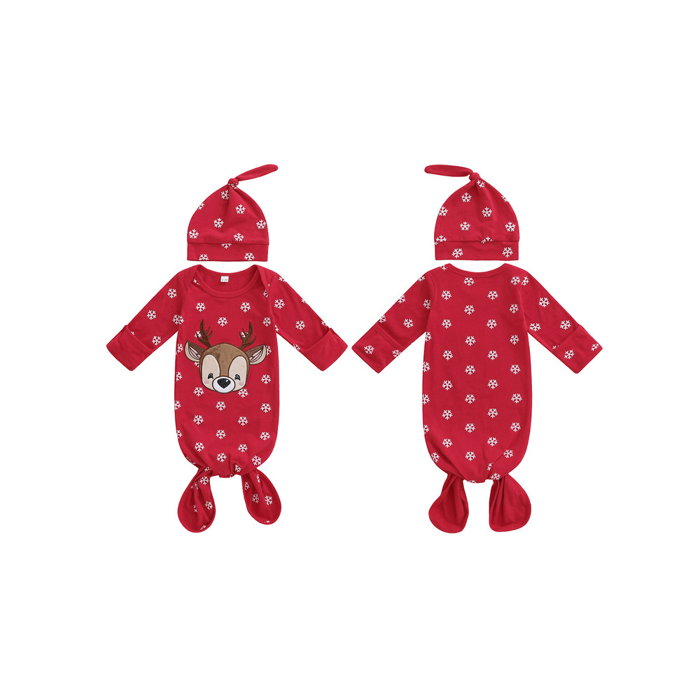 Infant Winter Pajama Set, Reindeer, Snowflake Print Sleepwear with Matching Christmas Hat