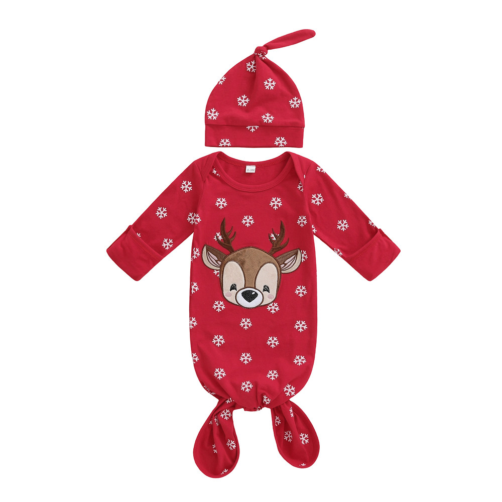 Infant Winter Pajama Set, Reindeer, Snowflake Print Sleepwear with Matching Christmas Hat