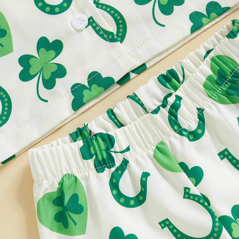 Infant Irish Pajama Set, 2-Piece Long Sleeve Button-Up Top, Pants Sleepwear Outfit for Toddlers & Babies