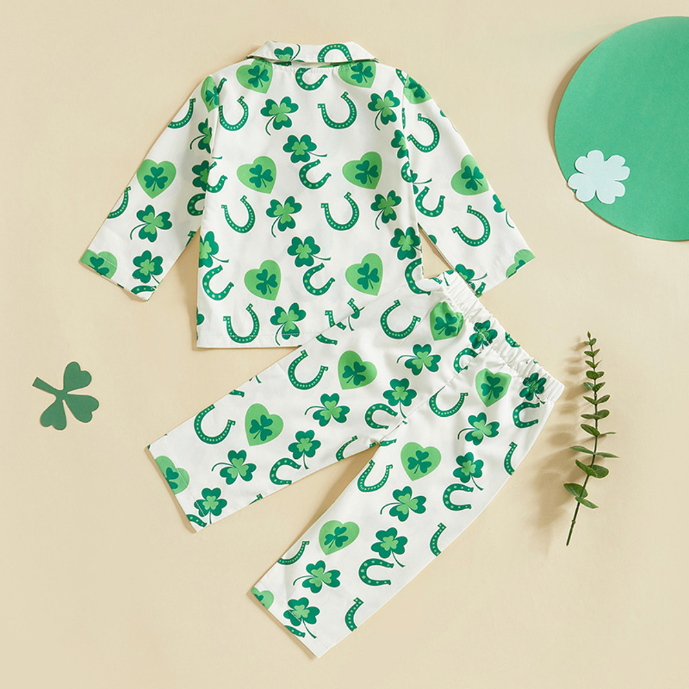 Infant Irish Pajama Set, 2-Piece Long Sleeve Button-Up Top, Pants Sleepwear Outfit for Toddlers & Babies
