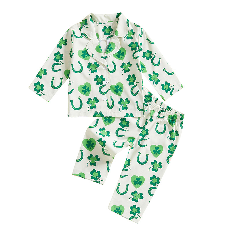 Infant Irish Pajama Set, 2-Piece Long Sleeve Button-Up Top, Pants Sleepwear Outfit for Toddlers & Babies