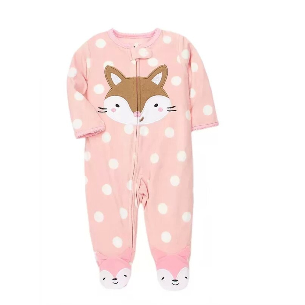 Spring Autumn Baby Girl Romper, Warm Fleece Animal Jumpsuit Pajamas Outfit with Zipper for Newborn Infants