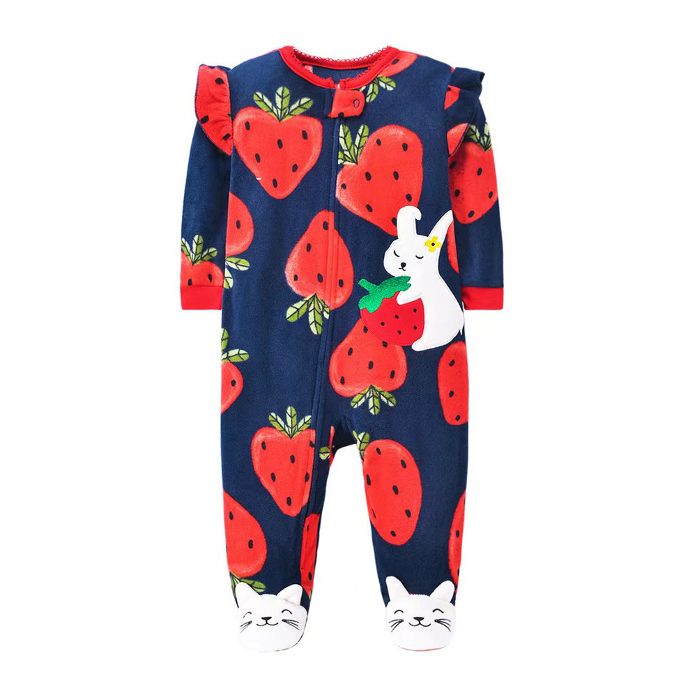 Spring Autumn Baby Girl Romper, Warm Fleece Animal Jumpsuit Pajamas Outfit with Zipper for Newborn Infants