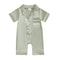 Soft Satin Baby Pajamas Romper, Patchwork Turn-Down Collar Short Sleeve Jumpsuit for Newborn Sleepwear