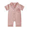 Soft Satin Baby Pajamas Romper, Patchwork Turn-Down Collar Short Sleeve Jumpsuit for Newborn Sleepwear