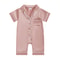 Soft Satin Baby Pajamas Romper, Patchwork Turn-Down Collar Short Sleeve Jumpsuit for Newborn Sleepwear