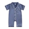 Soft Satin Baby Pajamas Romper, Patchwork Turn-Down Collar Short Sleeve Jumpsuit for Newborn Sleepwear